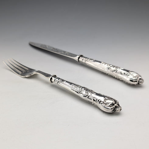 1909 British Antique Sterling Silver Handle Fish Cutlery 6 Pair Harrison Fisher